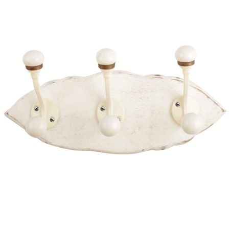 White Cream Double Loop Ceramic Iron Wooden Hooks